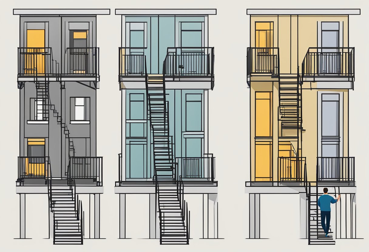 A person selecting and pricing fire escape stairs based on measurements