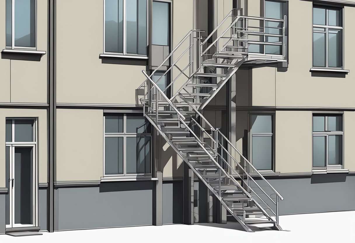 A fire escape staircase meeting standard dimensions and regulations