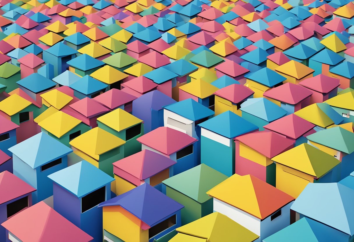 A stack of question marks hovering over various roof models