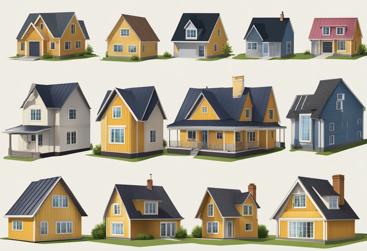 A variety of gable roof models with different angles and materials