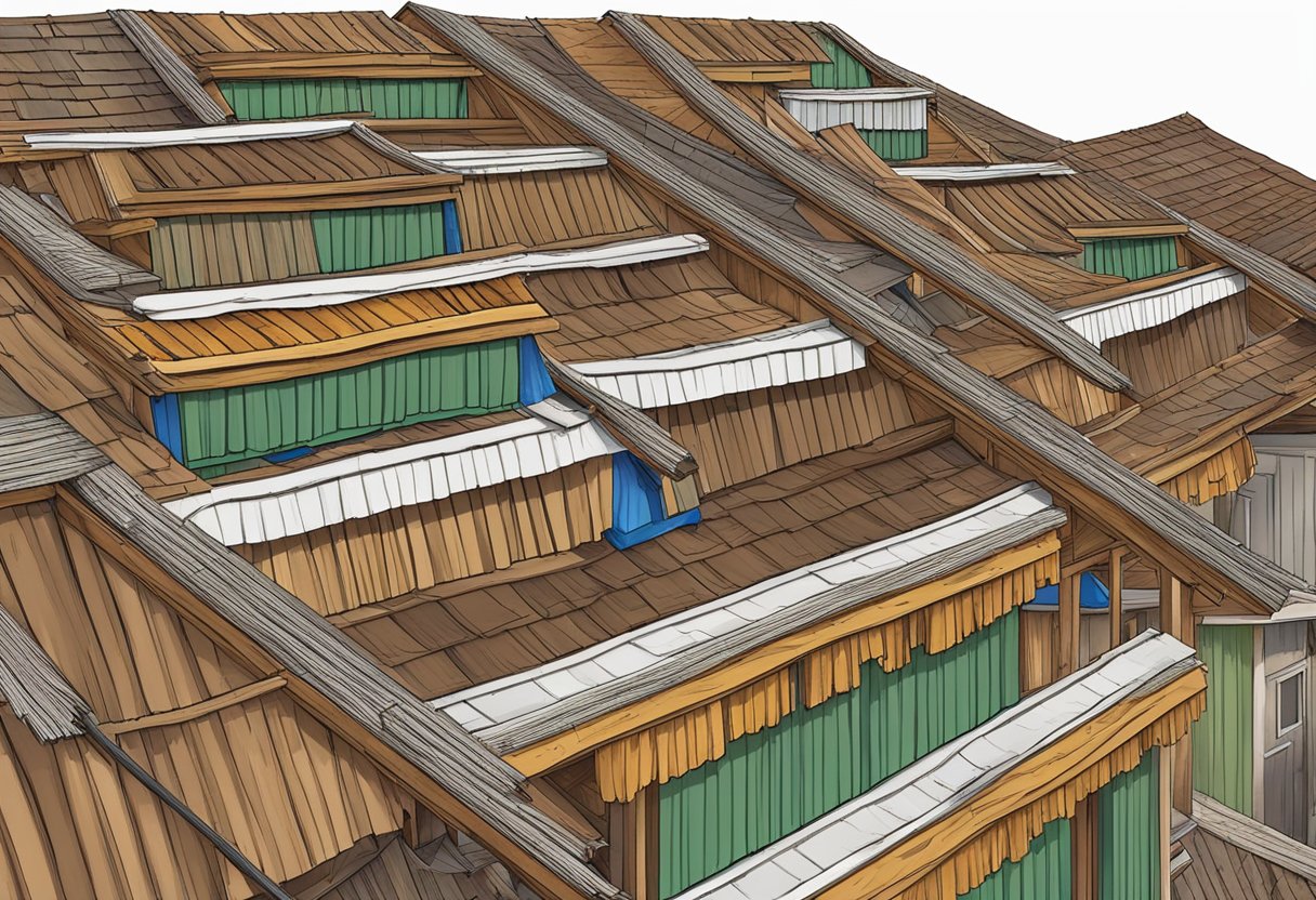 A traditional Turkish-style beşik roof being repaired and maintained with various tools and materials
